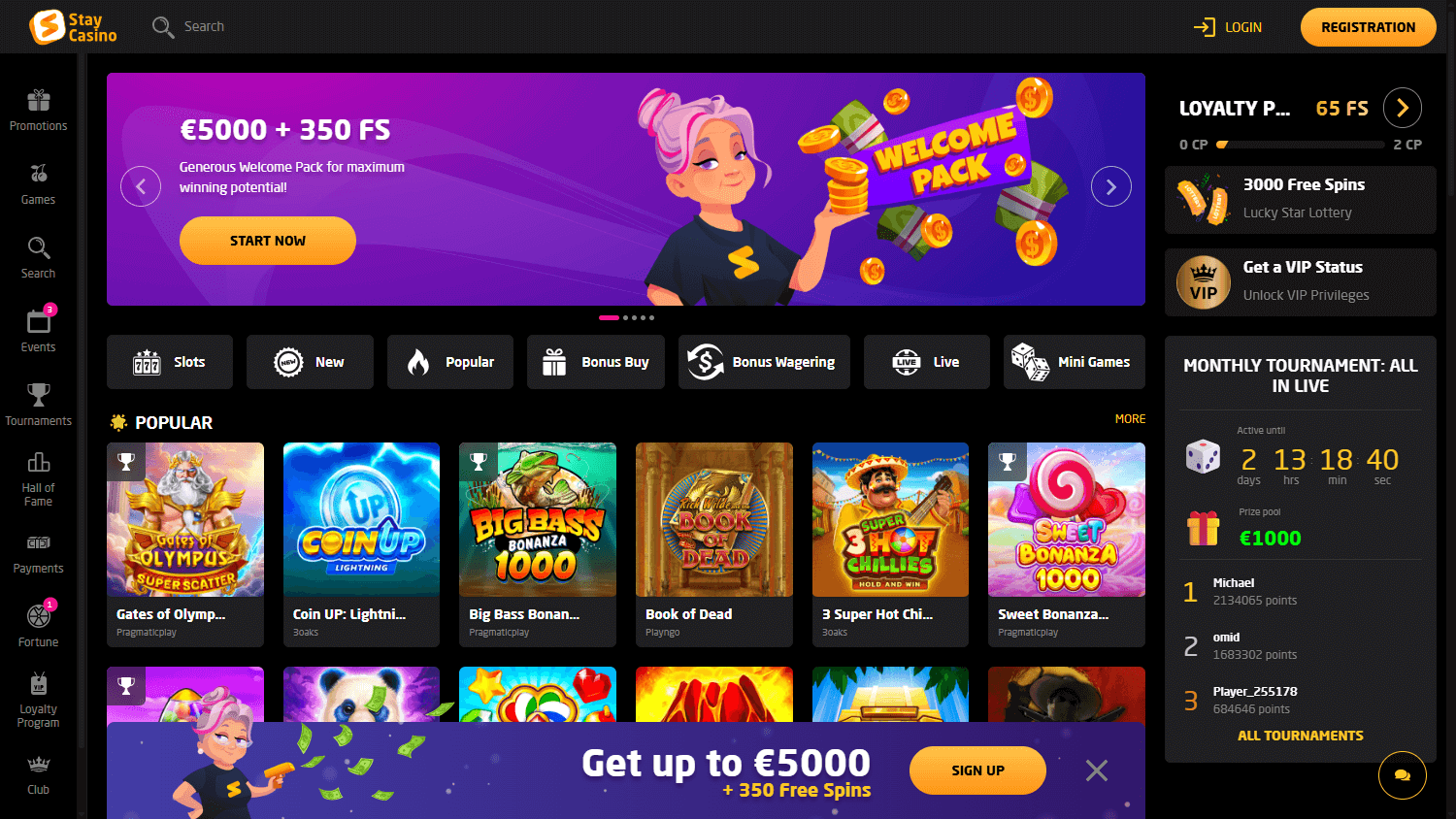 Stay Casino interface and licensing overview
